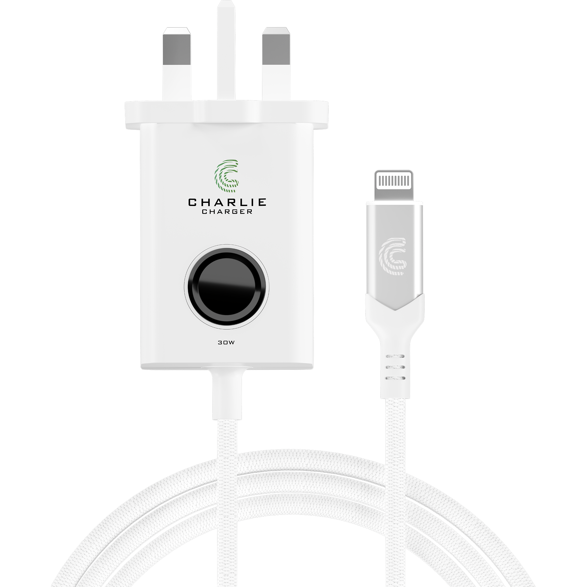 Charlie Charger 30W  Lightning USB 2 Metre  White
